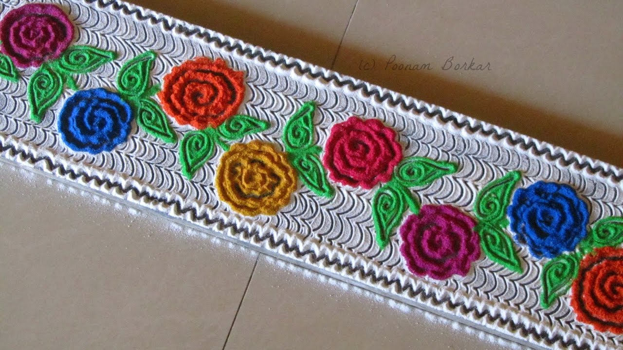 Beautiful multicolored roses border rangoli | Innovative rangoli designs by Poonam Borkar