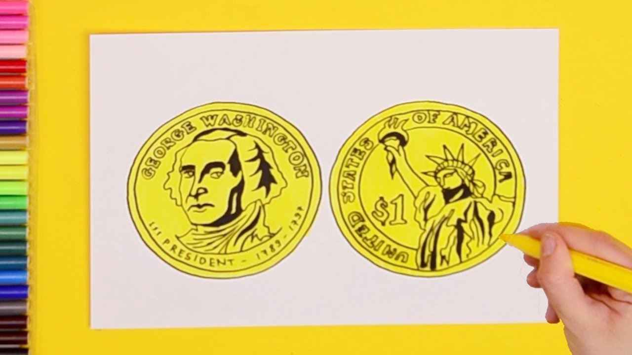 How to draw money: USA One Dollar ($1) Coin
