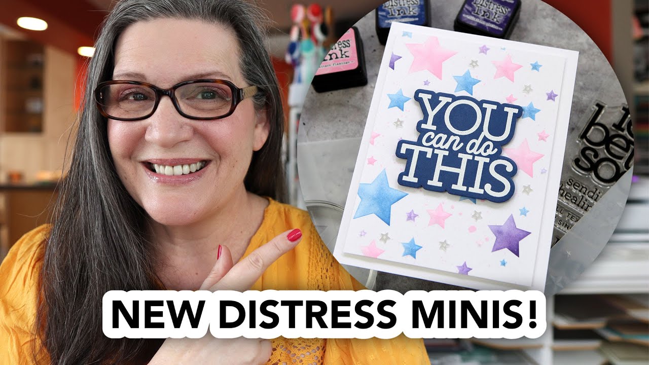 Playing with the new Distress Minis +  a cool stencil & embossing folder!