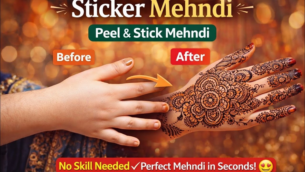 No skill needed 😍Perfect mehndi in seconds ✨Before ➡️ After magic 💯Sticker Mehndi 💖