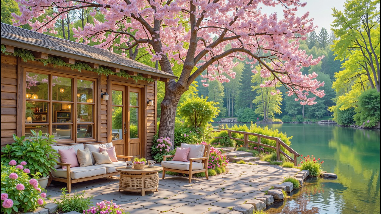 Happy Spring Morning on a Lakeside Porch 🌺 Soft Piano & Nature Sounds for Relaxation, Study