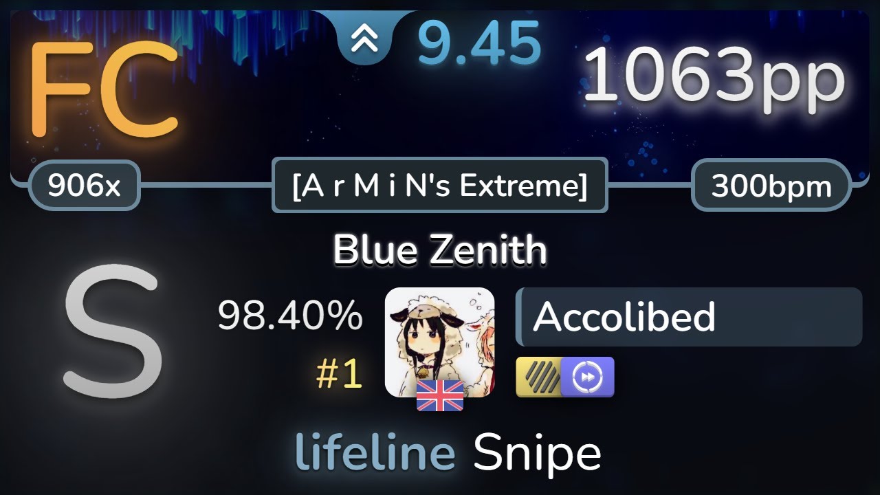 9.5⭐ Accolibed | xi - Blue Zenith [A r M i N's Extreme] +HDDT 98.40% | #1 | 1063pp FC - osu!