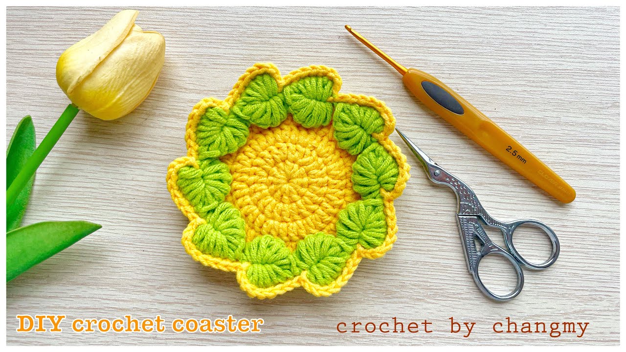170.  DIY crochet leaves coaster by changmy - Hướng dẫn móc lót ly hoa tiết lá dây leo bắt mắt