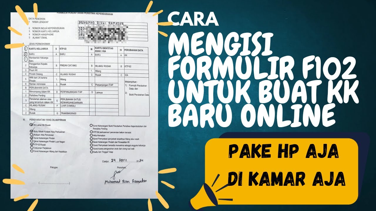 CARA ISI FORMULIR  F102 PAKE HP UNTUK MEMBUAT KARTU KELUARGA  (KK) SECARA ONLINE SIMPELAKU CIANJUR