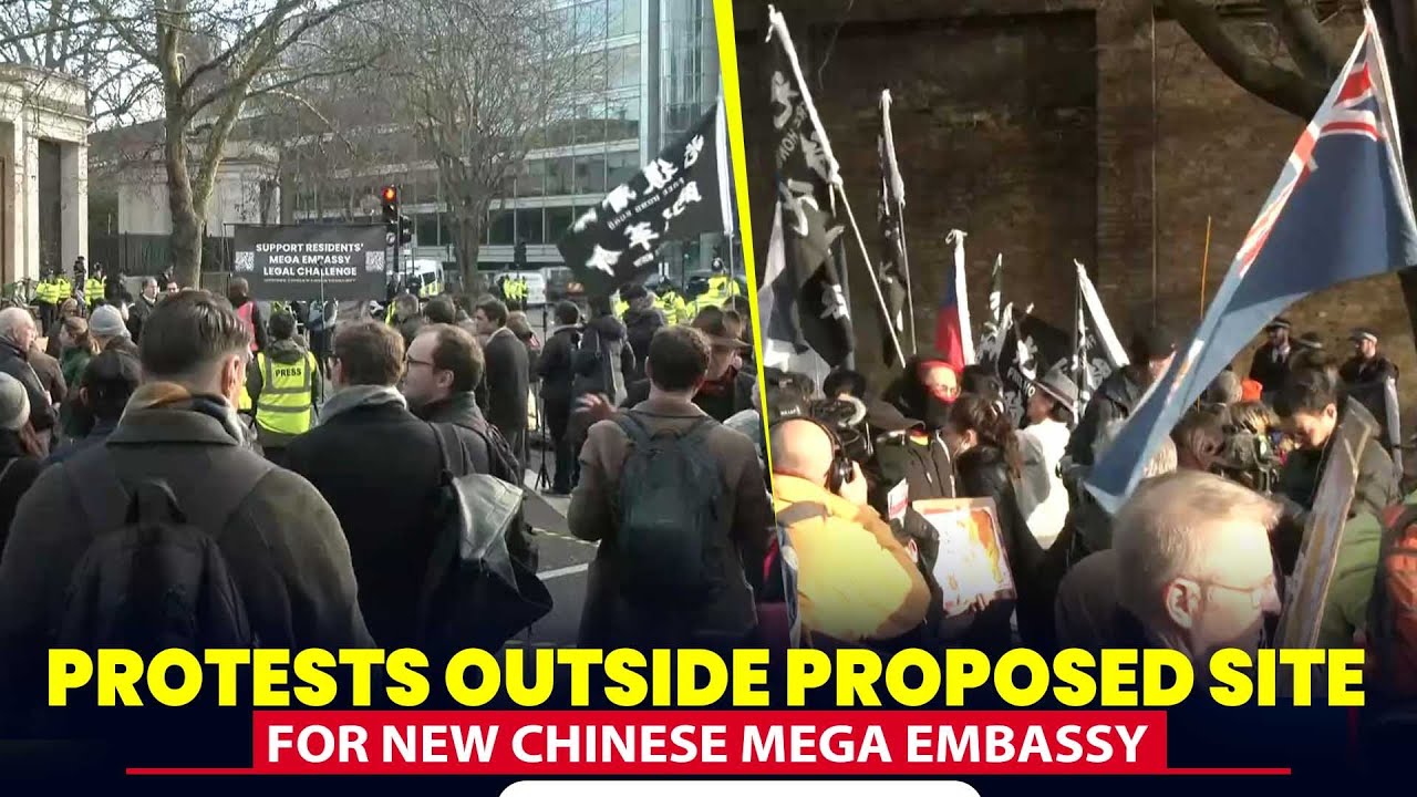 LIVE: Protesters gather outside proposed site for new Chinese mega embassy.