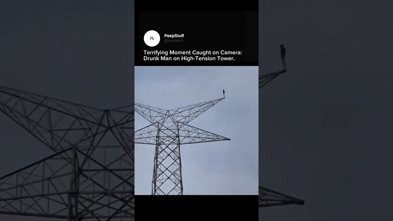Terrifying Moment Caught on Camera: Drunk Man on High-Tension Tower. 😨 #viral #india