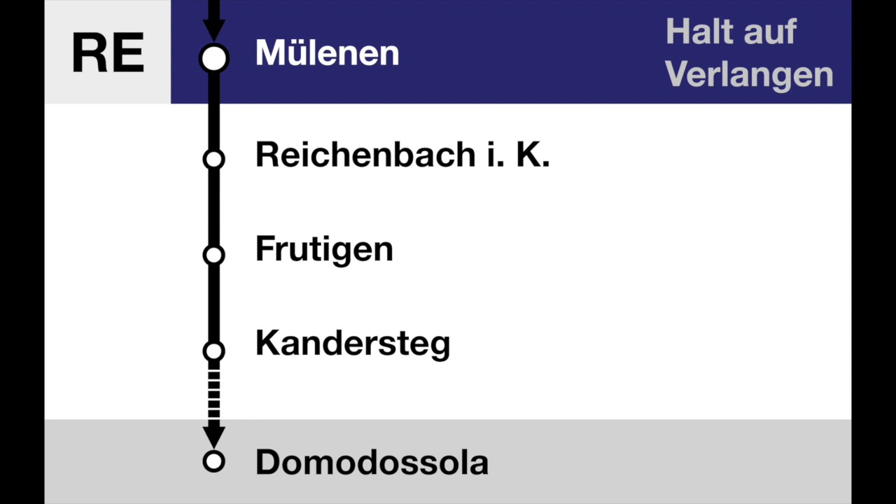 BLS Ansagen - RE Lötschberger Bern–Spiez–Kandersteg–Brig–Domodossola (DE, IT, EN)