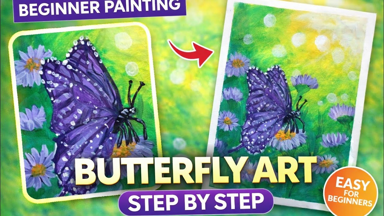 Beginner Butterfly Painting 🦋 | Easy Acrylic Art Step by Step