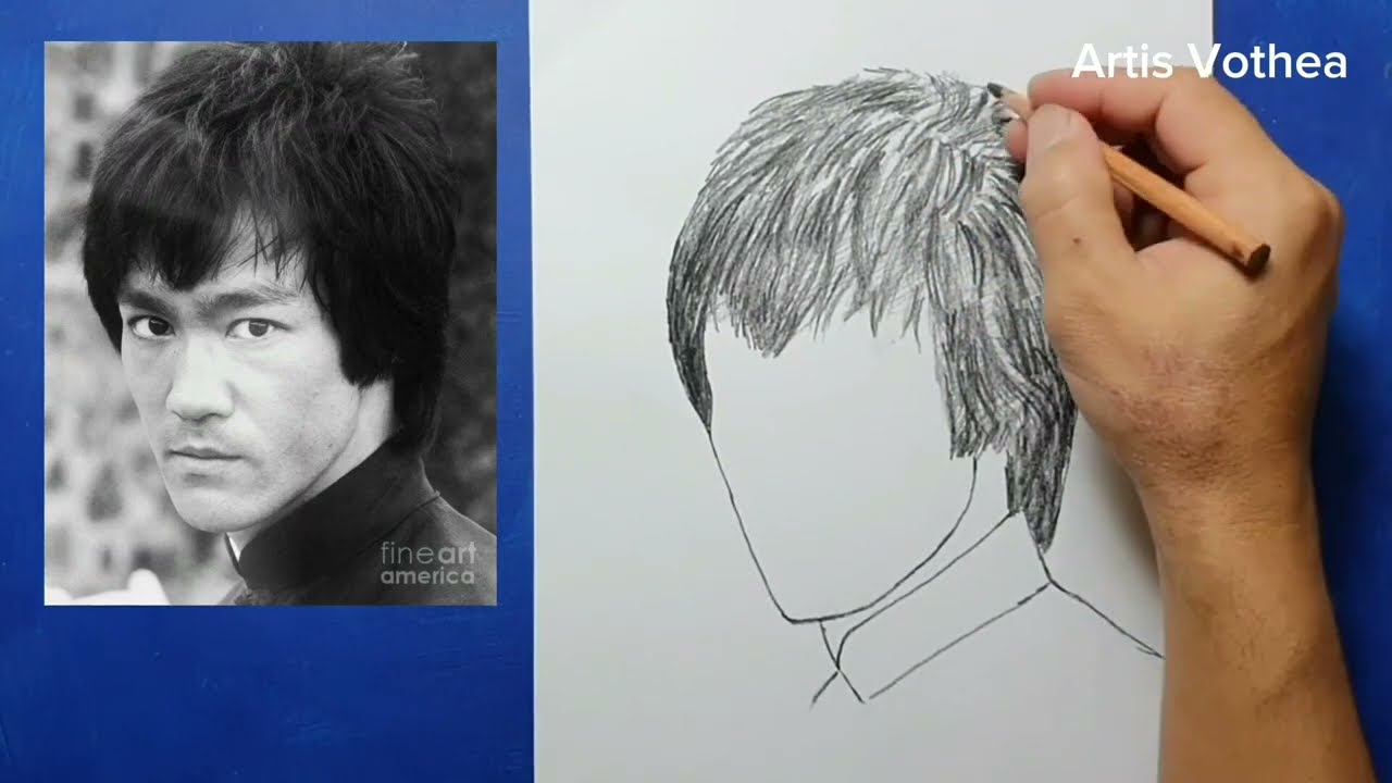 How to draw Bruce Lee's face