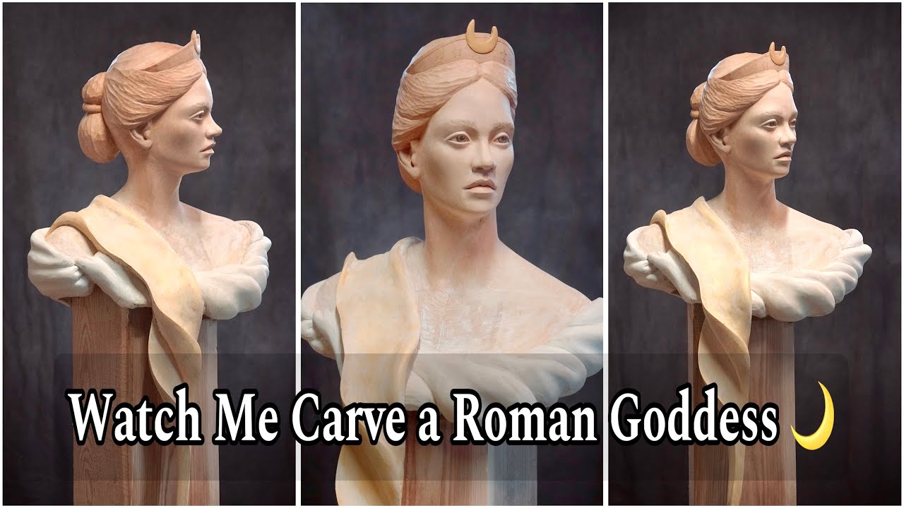 Carving a Wood Sculpture Of Roman Goddess Diana 🌙  Lucas Kost Wood Carving