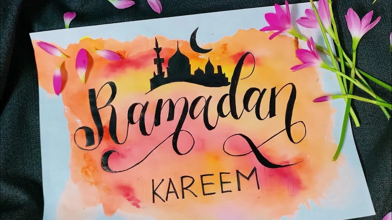 Ramadan Kareem/English calligraphy//watercolor background English calligraphy//Easy tutorial//
