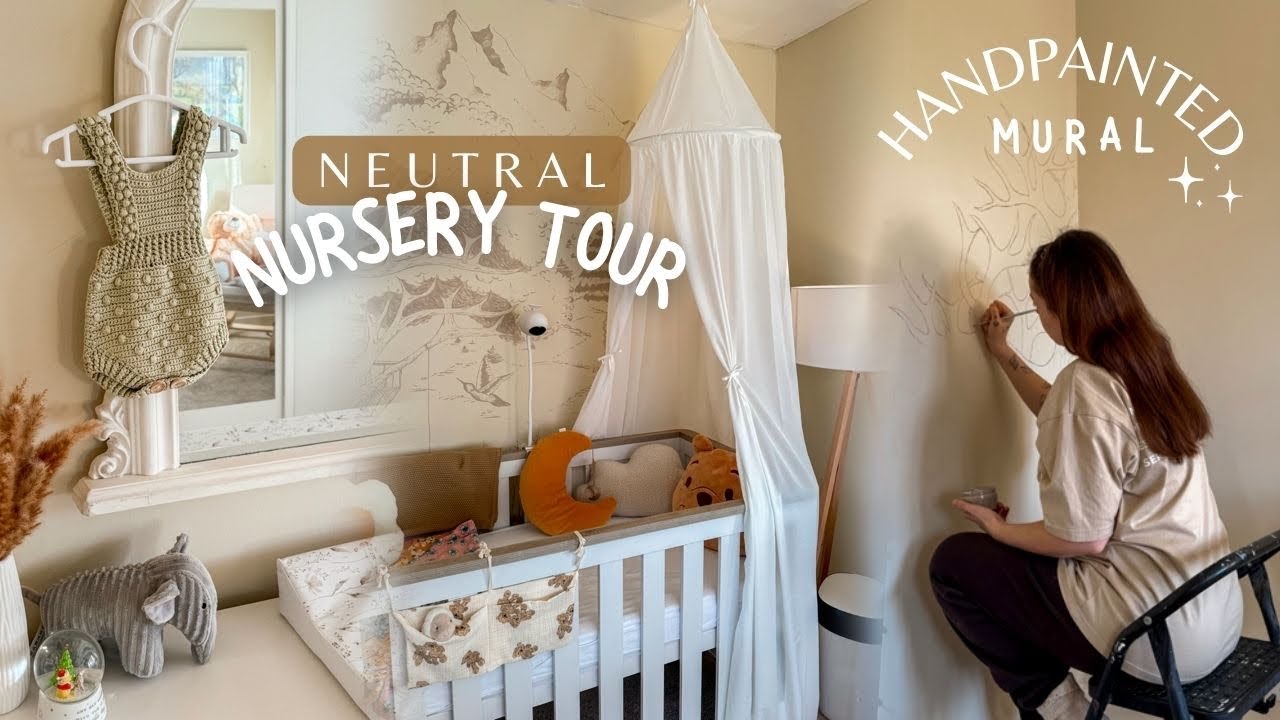 neutral nursery tour 🕊 I painted my first wall mural at 7 months pregnant… ❤️