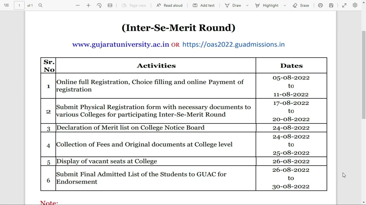 Admission Process Schedule | Inter-Se-Merit Round | Last Round Key Dates Schedule for BCOM, BBA, BCA