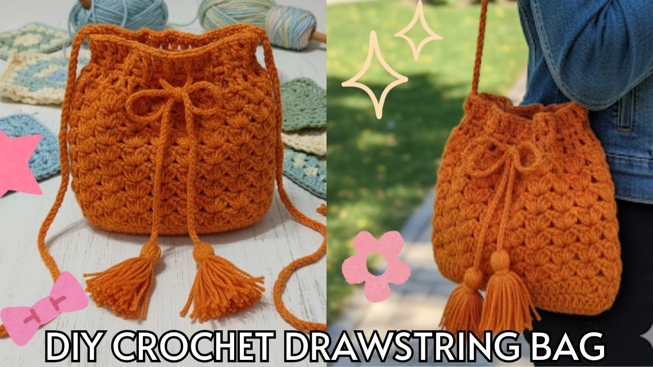 Adorable DIY Crochet Drawstring Bag For Beginners✨ #crochet #trending #diy #smallbusiness #easy #fyp