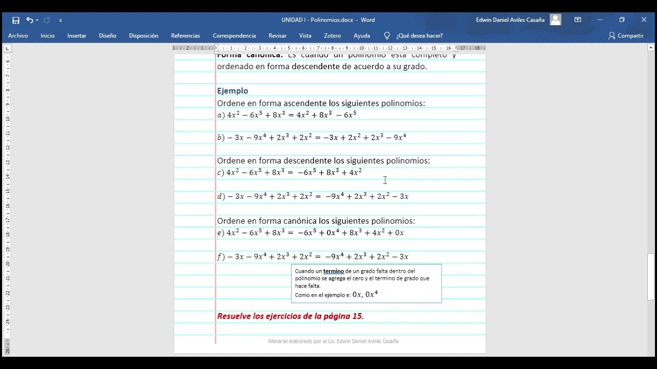Octavo - Alterno - Clasificación de polinomios
