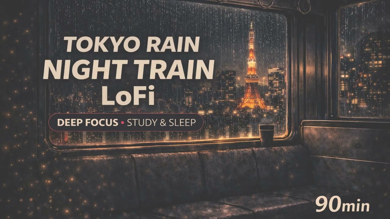 Tokyo Night Pop Rainy Train Lo-Fi | Rain Sounds for Deep Focus 90min
