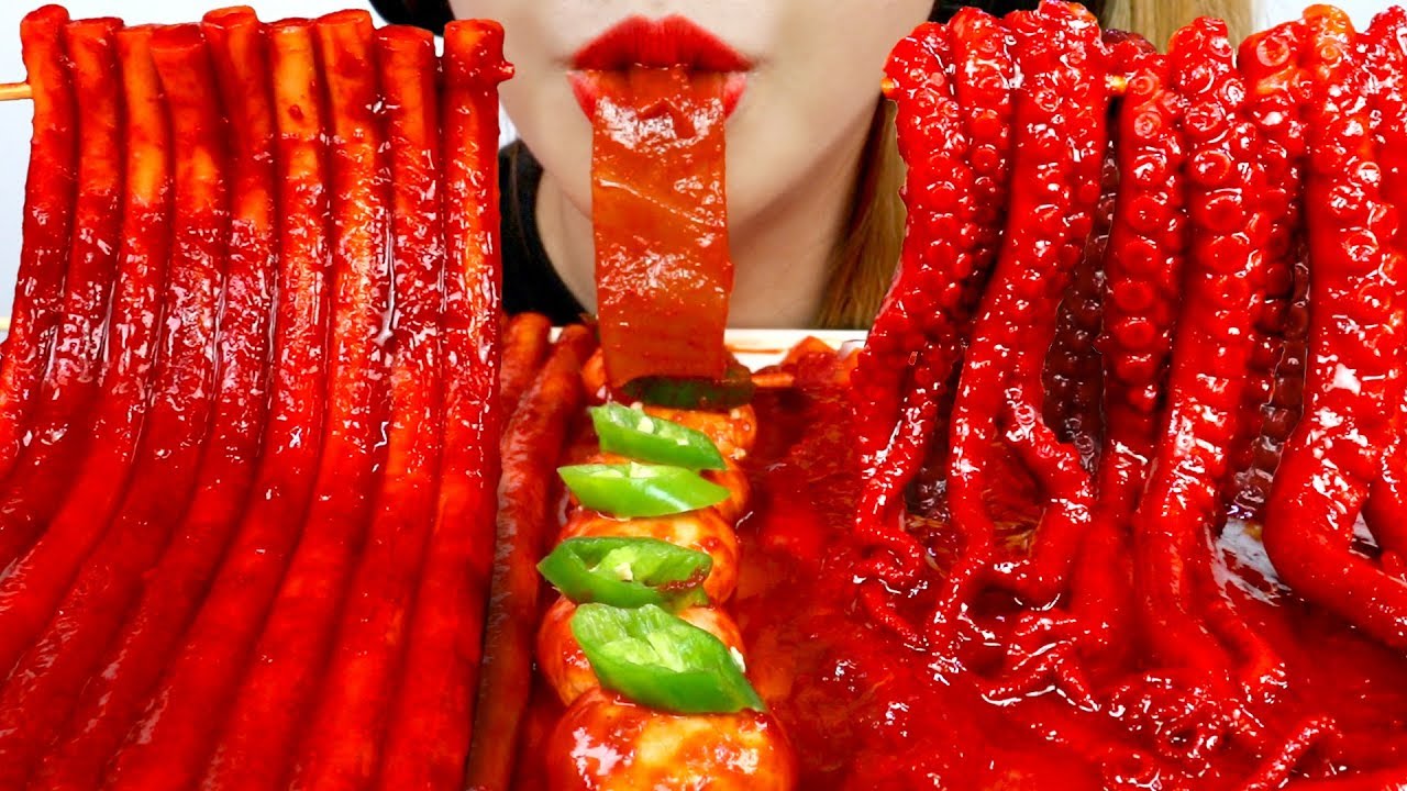 ASMR SPICY OCTOPUS,NOODLES RICE CAKES,MUSHROOMS 매운낙지볶음,누들떡볶이,중국당면,버섯 먹방 NO TALKING EATING SOUNDS