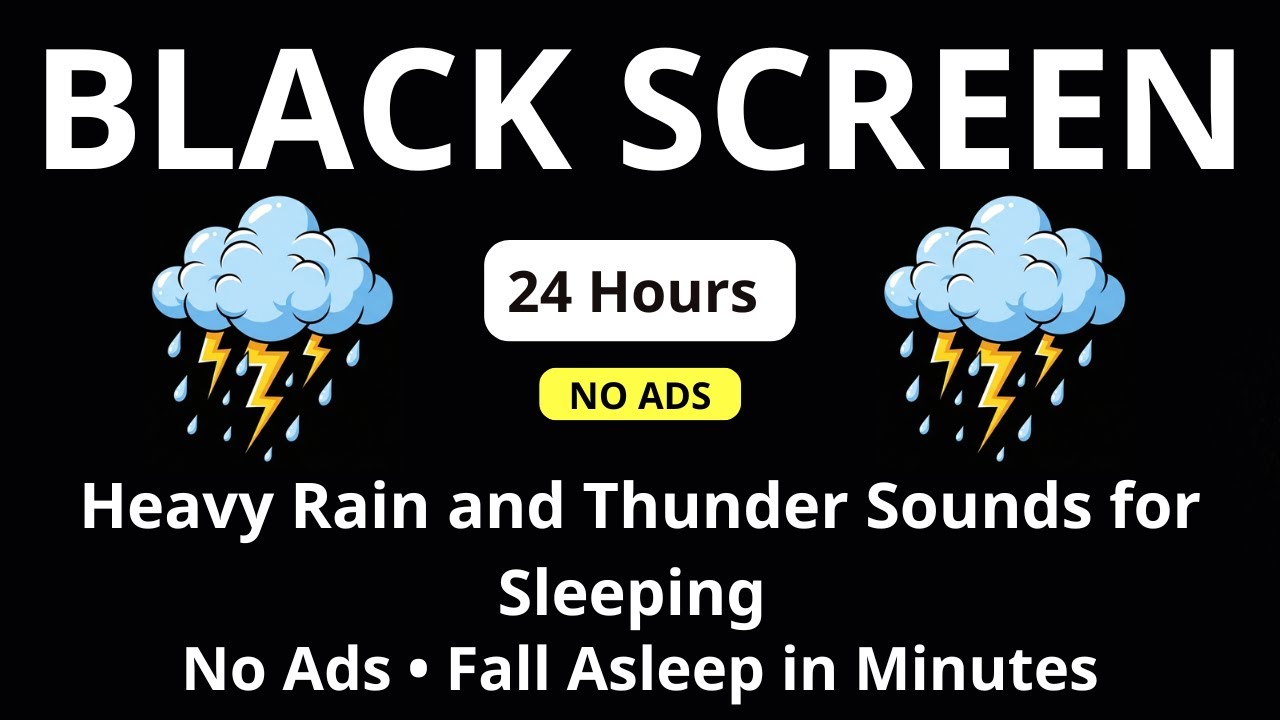 Heavy Rain and Thunder Sounds for Sleeping – Black Screen | No Ads • Fall Asleep in Minutes
