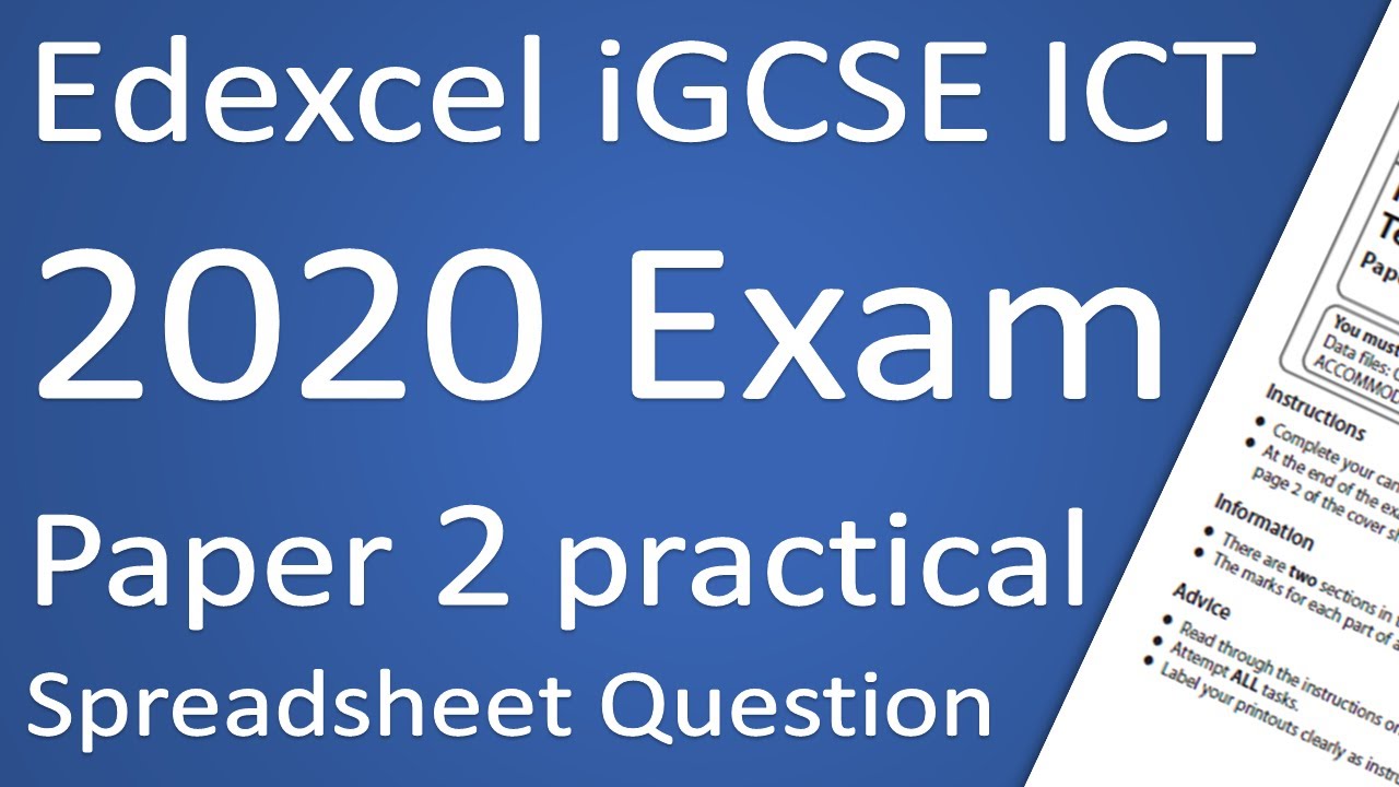 Edexcel iGCSE ICT 2020 Paper 2 Spreadsheet Question