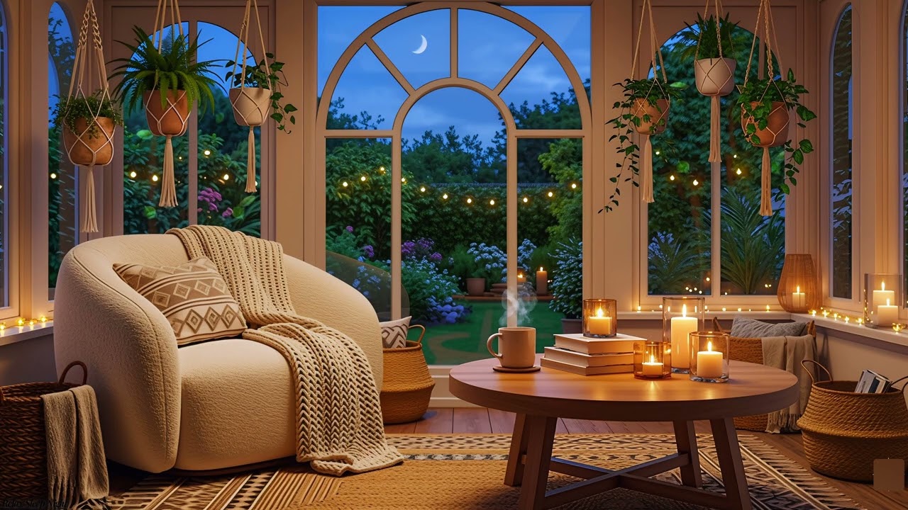 Moonlit Garden Haven | The Coziest Night Reading Nook in 4K