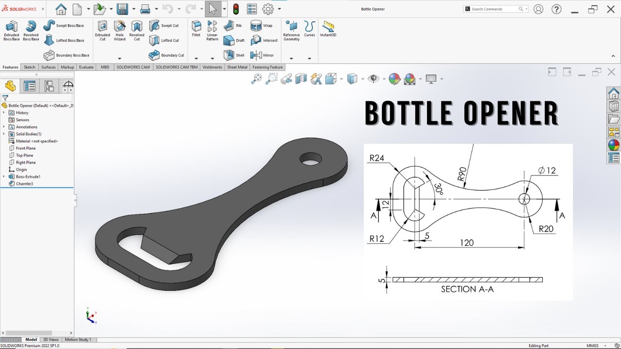 Проект для Начинающих в SolidWorks: Дизайн Открывалки для Бутылок (Полный Процесс)