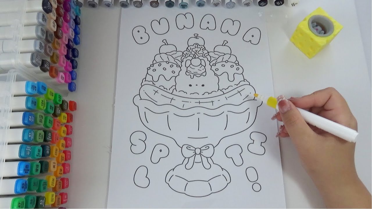 Satisfying Banana Split Coloring 🍦🍌✨ Blending Colors for the Perfect Ice Cream