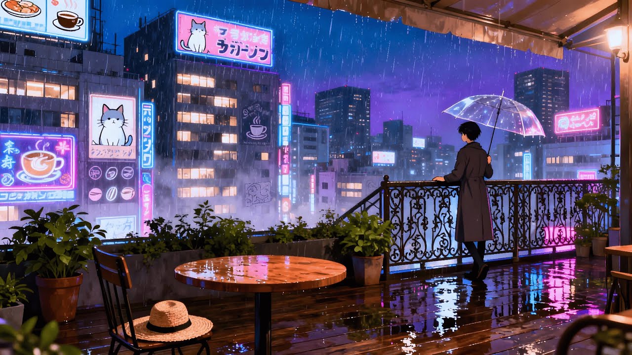 Rainy Rooftop City 🌧️ Chill Lofi Beats to Relax, Study & Focus