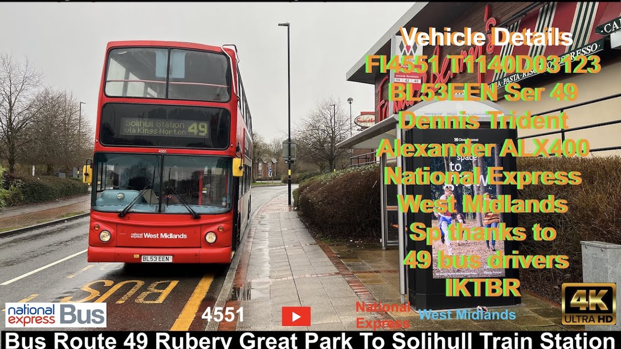 Bus Route 49 Rubery Great Park To Solihull Train Station   4K