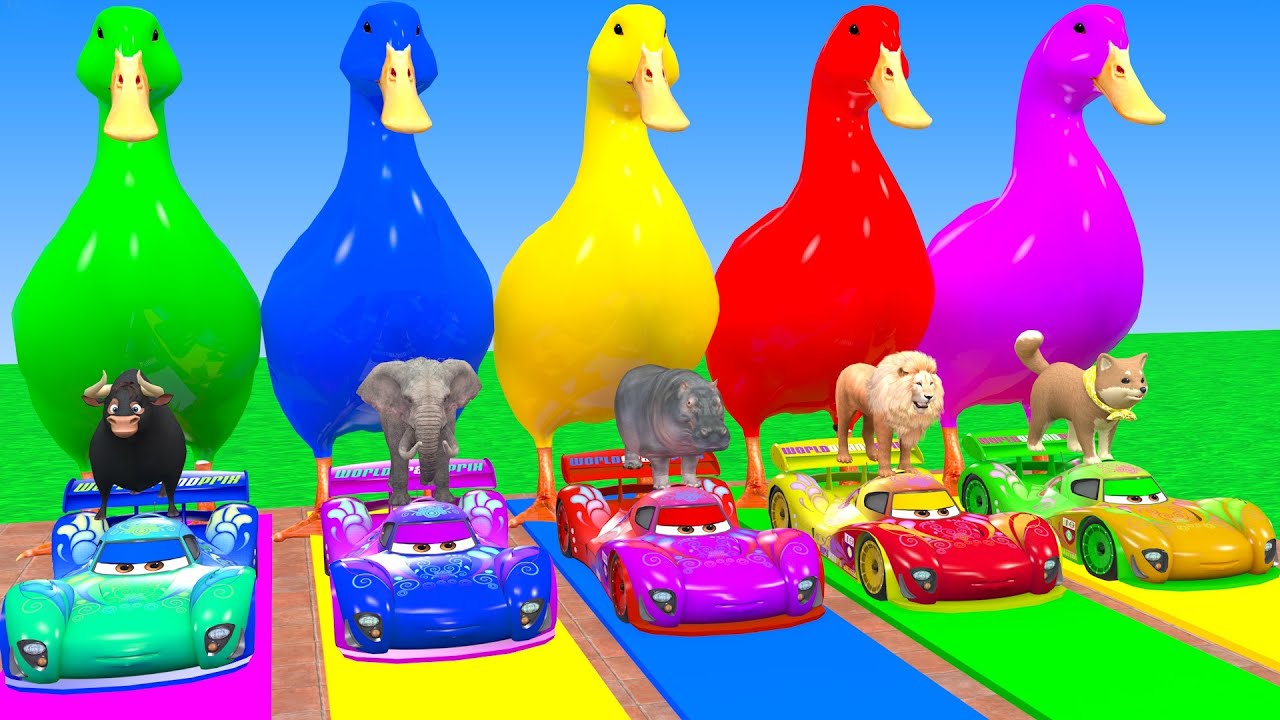 Long Slide Game With Bull Elephant Hippopotamus Lion Dog  3d Animal Game Funny 3d Animals