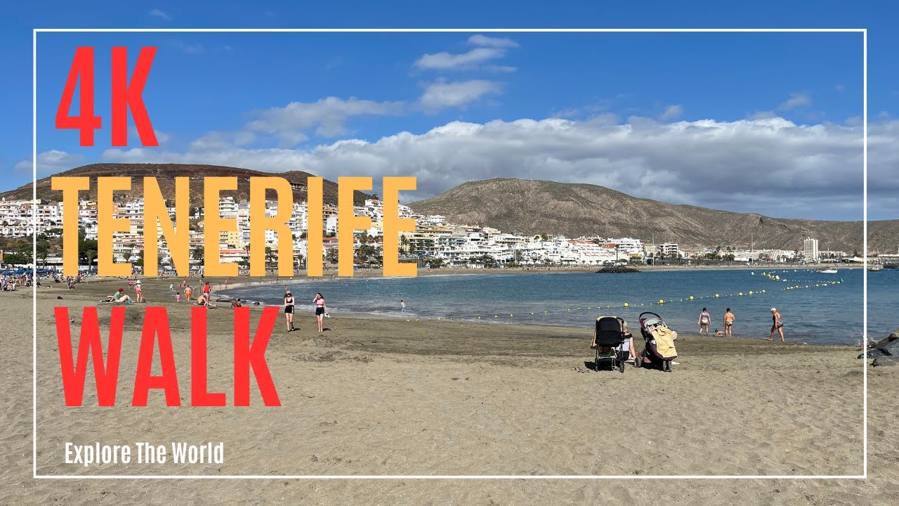【4K】 Spain Tenerife Walk - Playa de Las Vistas in Tenerife, Spain with City & Sea Waves Sounds
