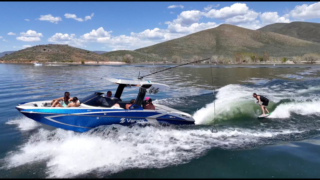 Brandon Tollie Tests the Varatti Z2474 Wake Surf Boat with No Throw Surf System | Salt Lake City UT
