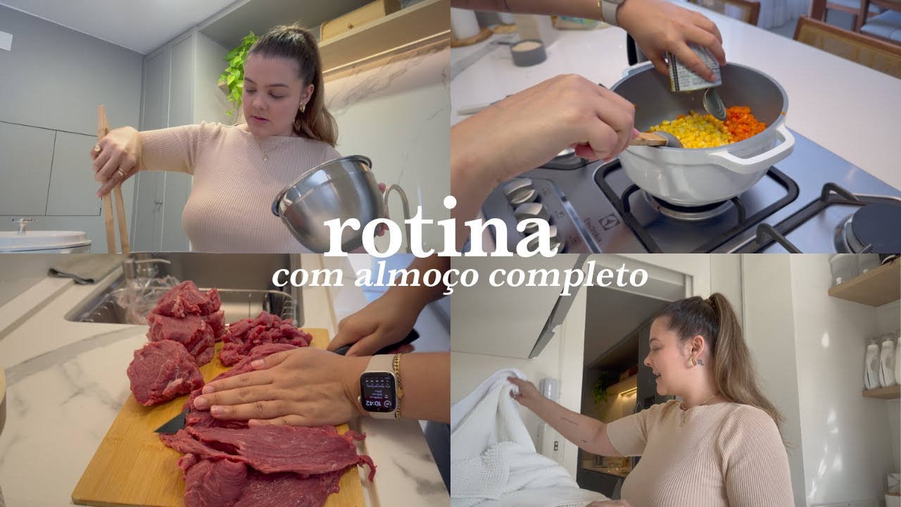 Rotina de dona de casa, mercado, fazendo almoço completo, tarde na rua e jantar improvisado