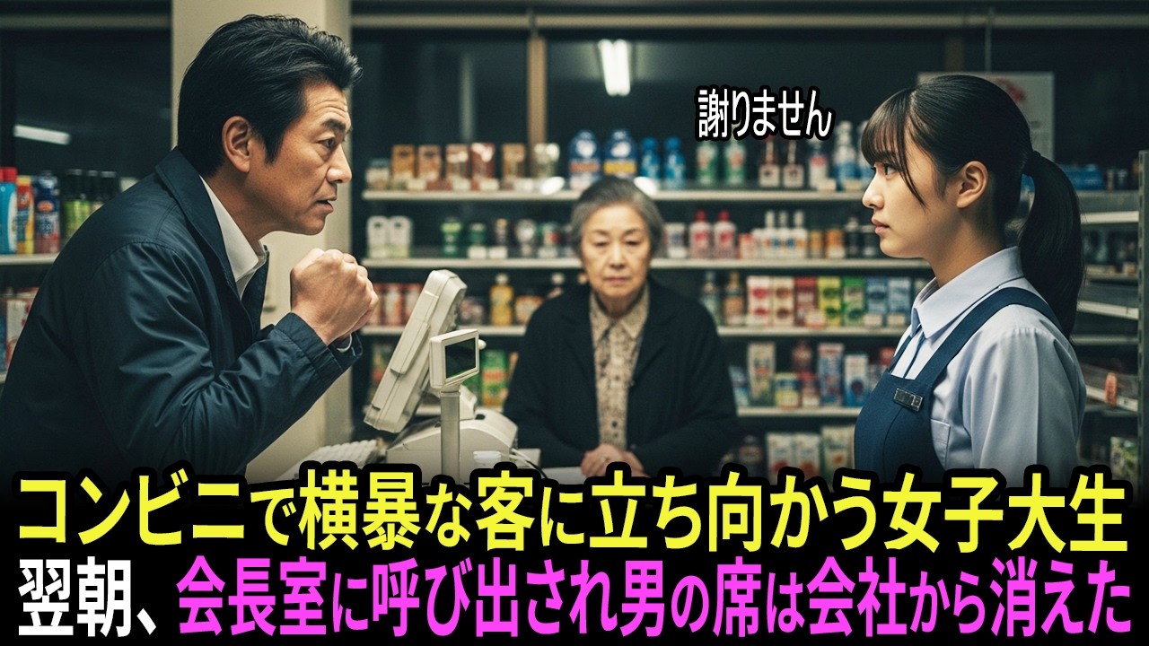 コンビニで横暴な客に立ち向かう女子大生、翌朝、会長室に呼び出され男の席は会社から消えた──