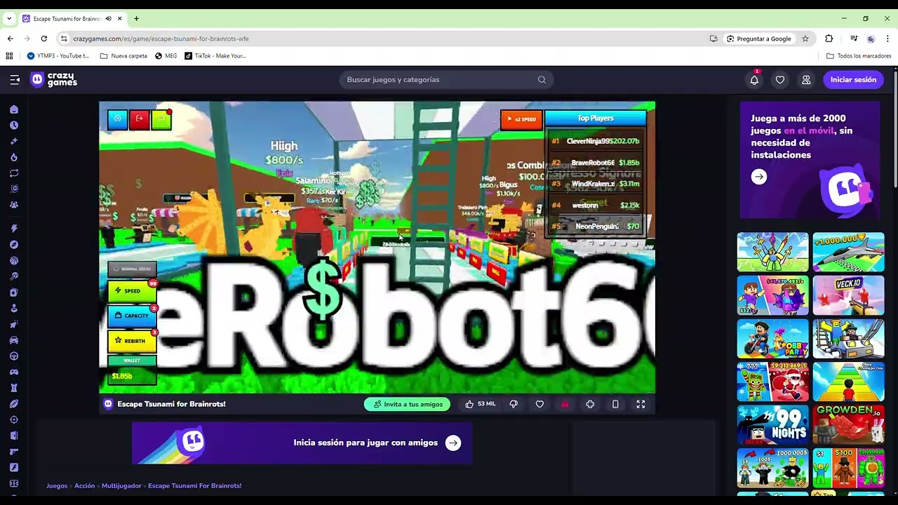 Escape Tsunami for Brainrots! 🕹️ Juega en CrazyGames   Google Chrome