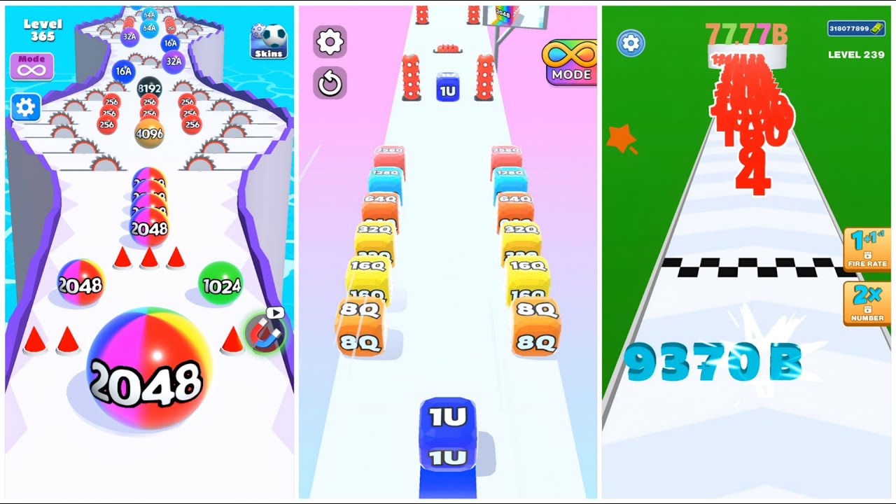 2048 Showdown: Jelly Run vs Ball Merge vs Shooting Mode | 4096e vs 128A vs ♾️