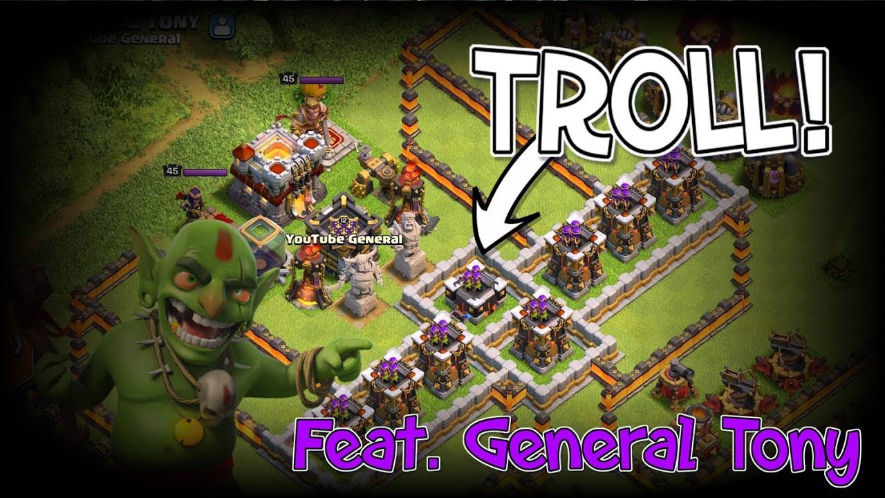 INSANE GEARED ARCHER TOWER TROLL BASE! - ATTACKING GENERAL TONY! - Clash Of Clans