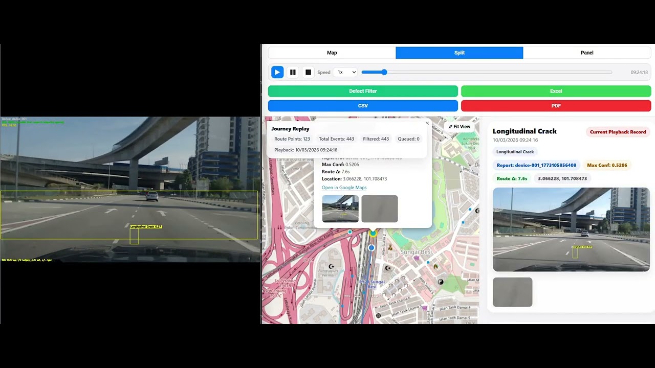 Road Damage Detection Demo | Kuala Lumpur, Malaysia (2026-03-10, 9:22am)