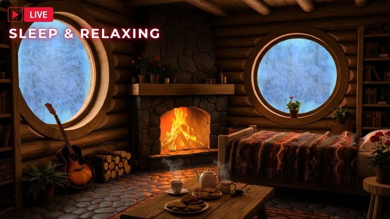 Sleep Better in a Winter Cozy Cabin ❄️ Snowstorm & Fireplace Ambience for Ultimate Relaxation