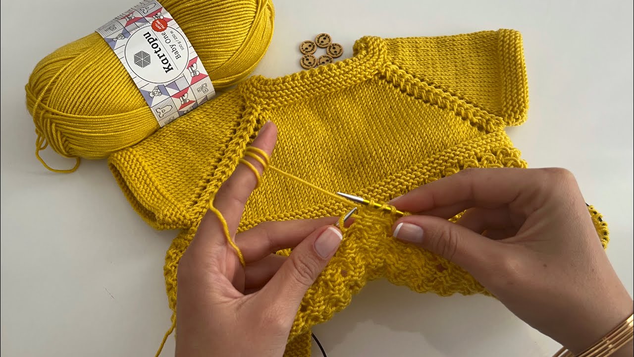1 YUMAKTAN ÇOK KOLAY 1 YAŞ YAKADAN BAŞLAMA BEBEK YELEĞİ⭐️Beautiful knitting pattern for baby sweater