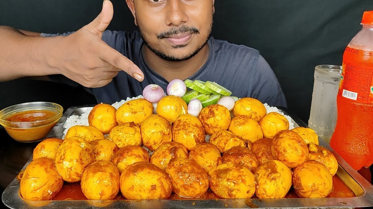 Eating Spicy Lost Of Egg Curry With Rice Salat || Asmr Eating Mukbong Show