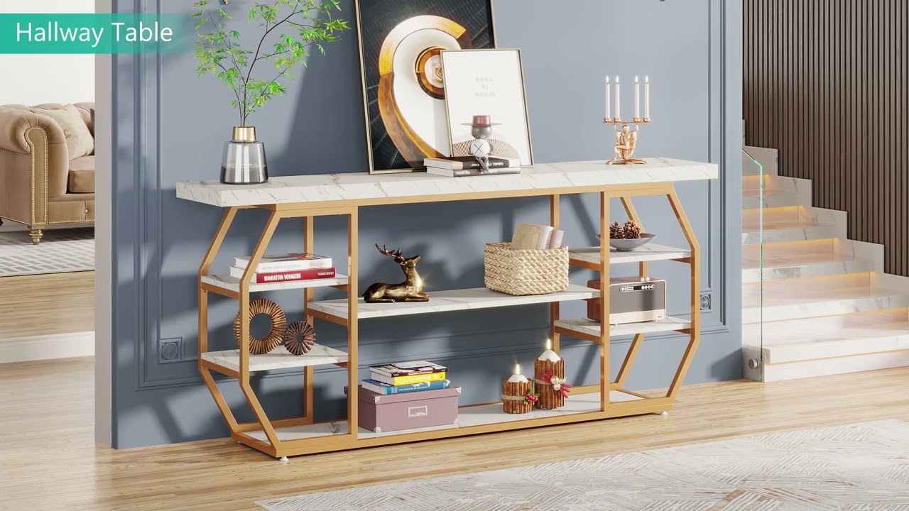 Tribesigns Large Entryway Sofa Table With Open Shelves - XK00346