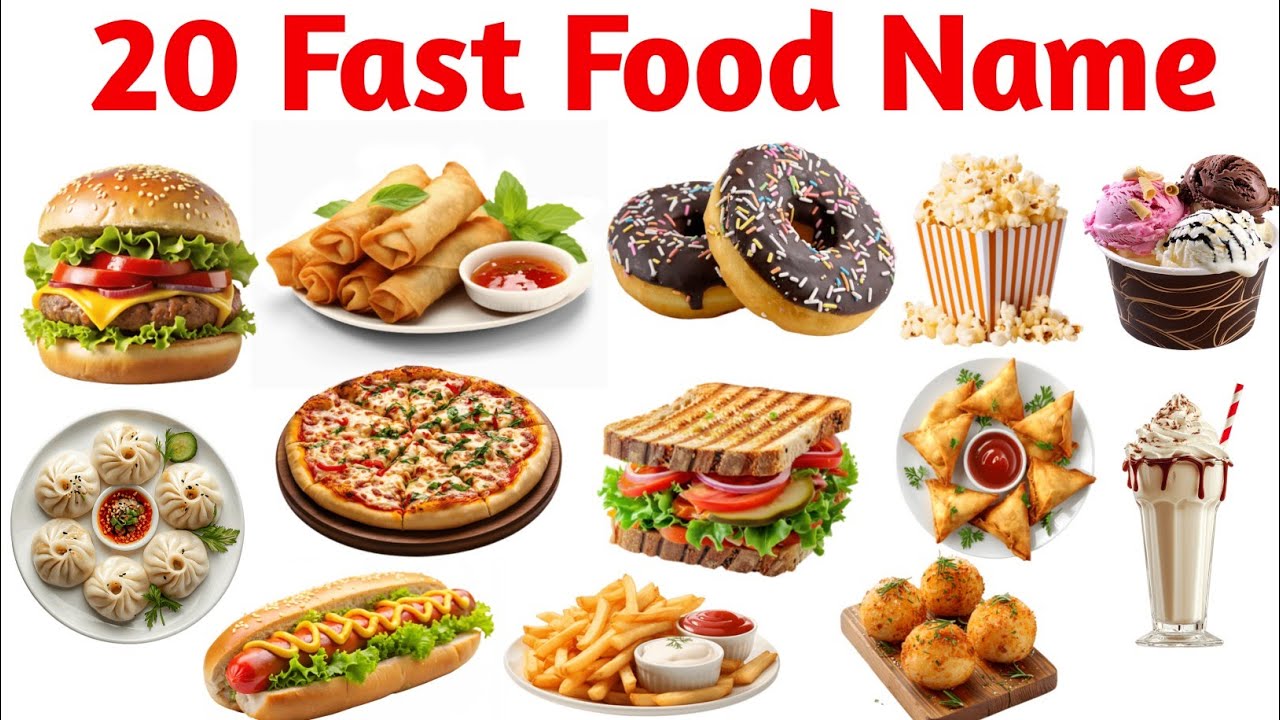 20 Fast Food Name For Kids | Fast Food Name With Picture | Kids Learning Video