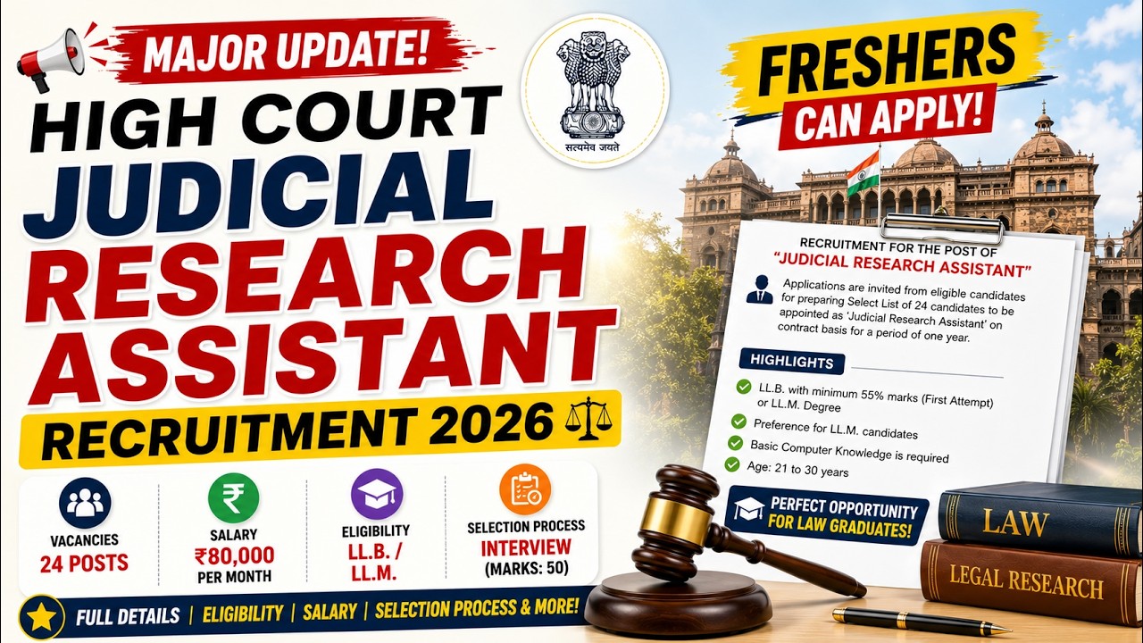 High Court Judicial Research Assistant Recruitment 2026 | 80,000 Salary | Freshers Can Apply