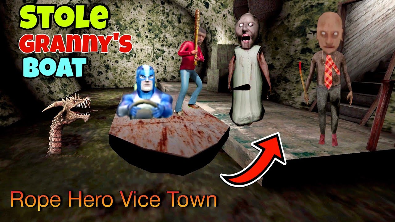 Rope Hero Stealing Granny Boat | Granny Boat Escape | Rope Hero Vice Town | Black Spider 2.0