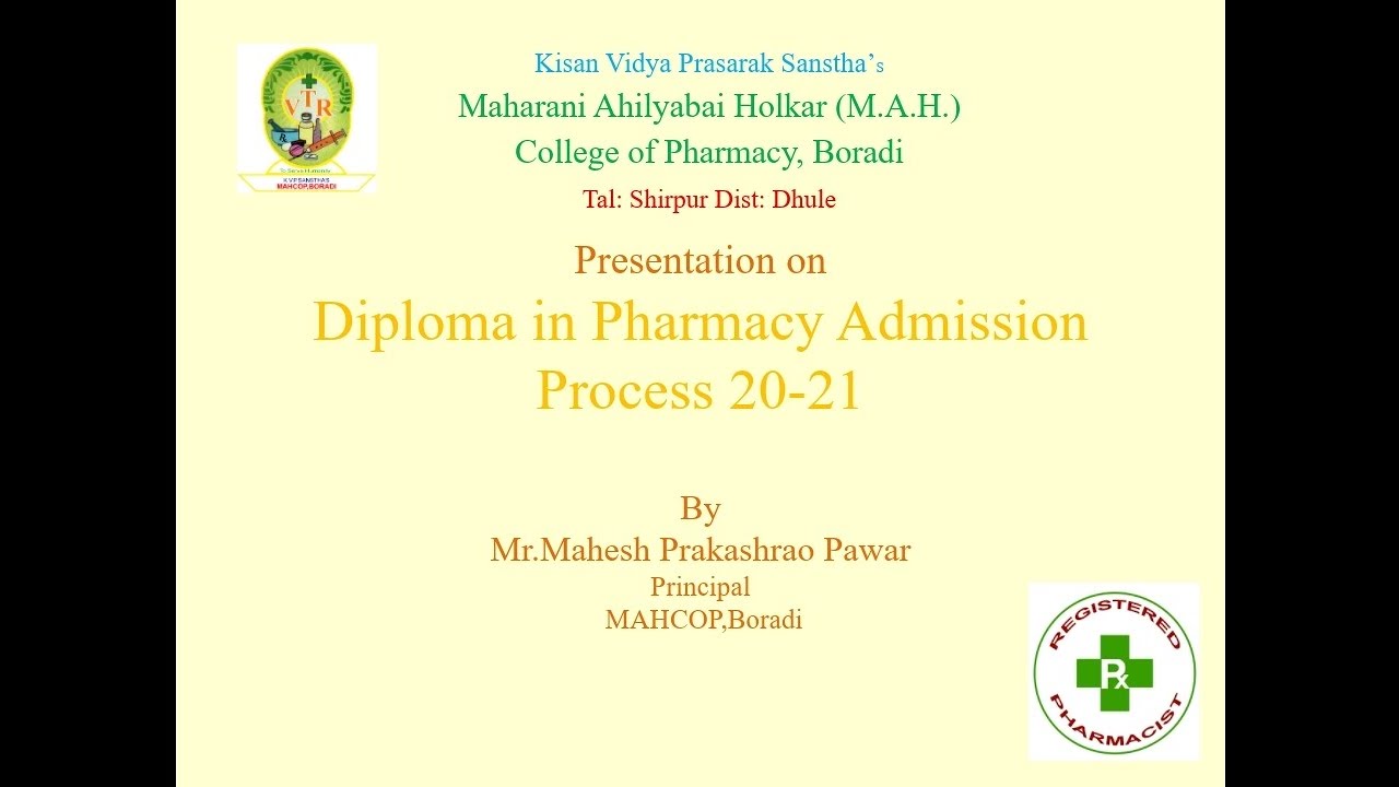 Diploma in Pharmacy Admission Process 2020-21
