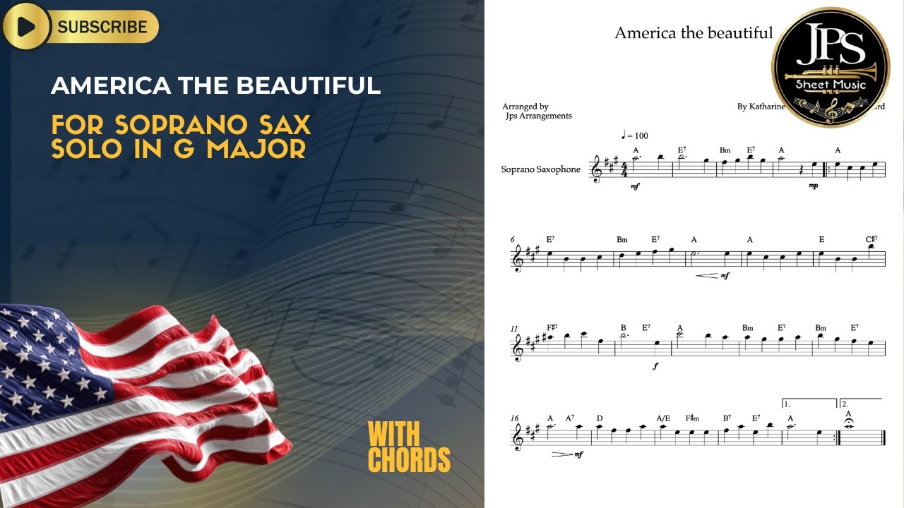 America the Beautiful - Easy Soprano Sax Solo - G Major (Sheet Music)