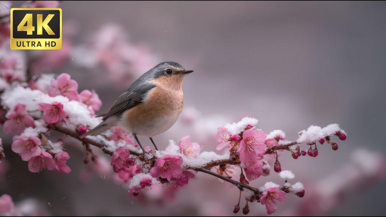 A serene pause between winter & early spring 🌸 soft birdsong flowing with piano over melting snow