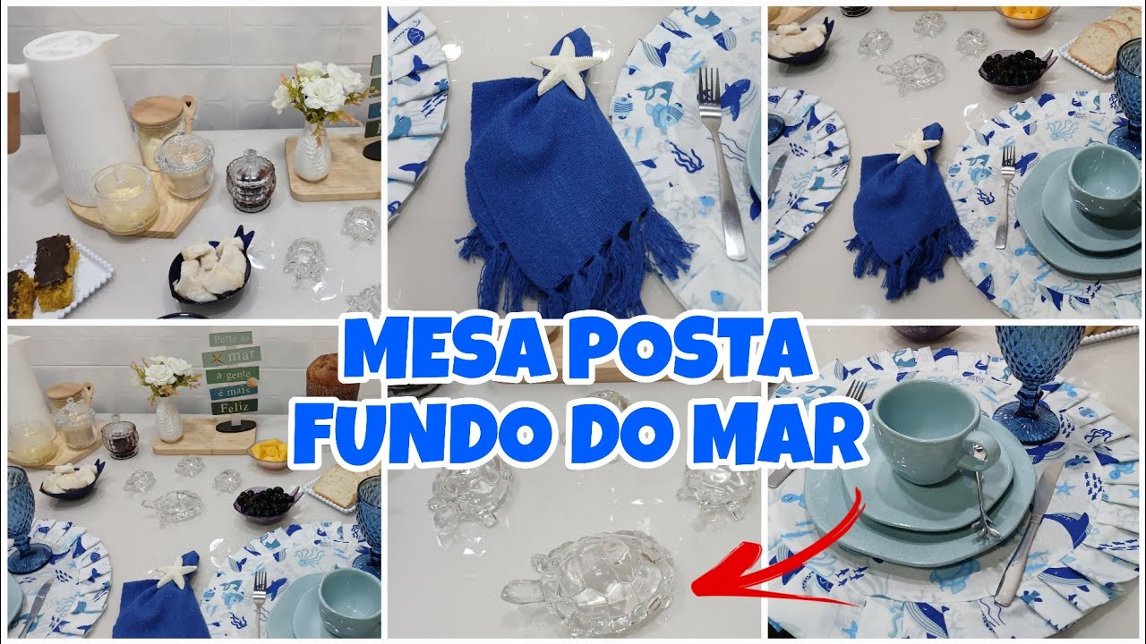 MESA POSTA CAFÉ DA MANHÃ NO AZUL - FUNDO DO MAR - HOMENAGEM A DONA REGINA