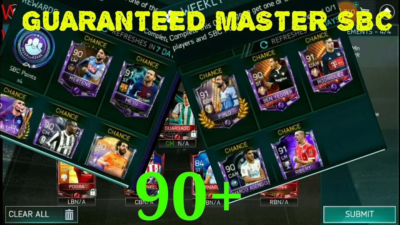 COMPLETING GUARANTEED 90+ MASTER SBC - FIFA MOBILE 18 WEEKLY SQUAD BUILDING CHALLENGES