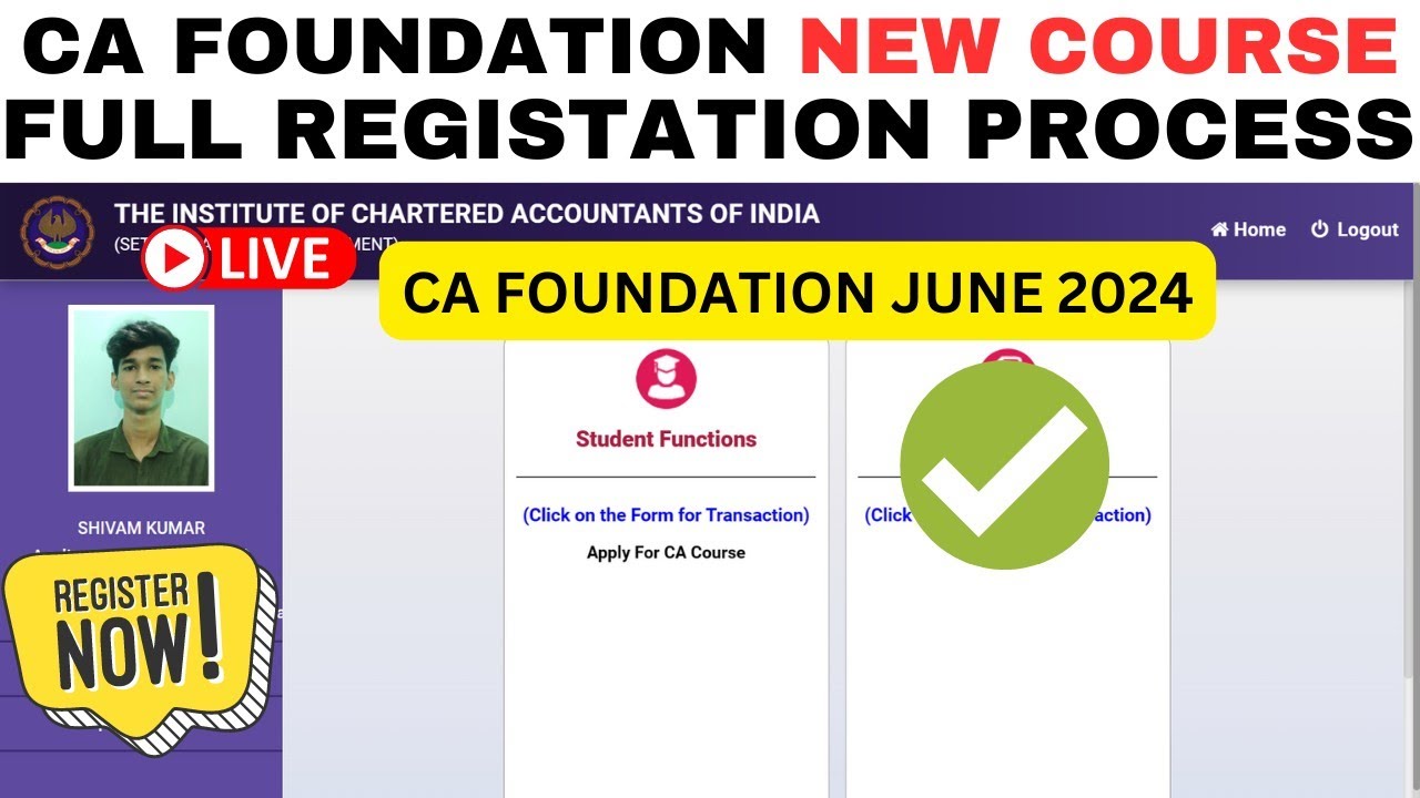 Live Demo|CA Foundation New Course Registration Process |CA Foundation June 2024 Online Registration